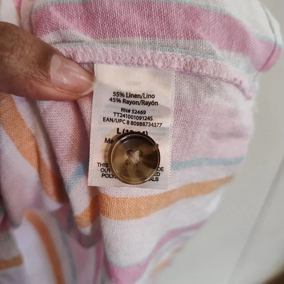 Time and Tru Pink Stripe Button Linen Rayon Shirt Dress Size L 12-14 Beach Vacay - Picture 7 of 9